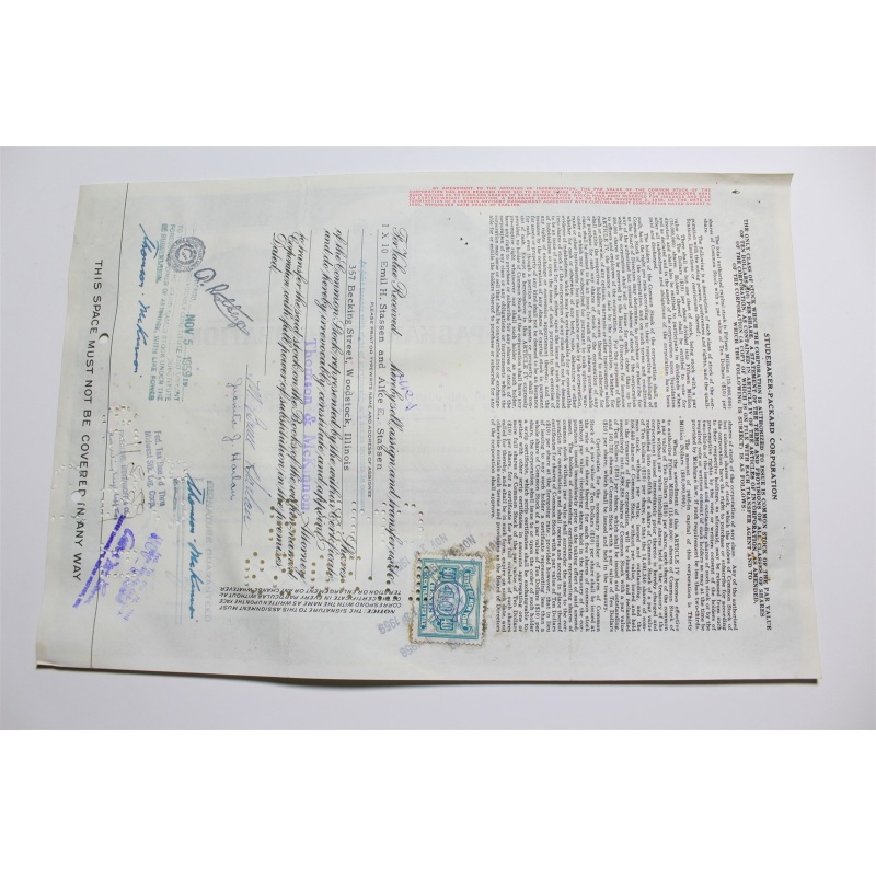 1959 Studebaker-Packard Corporation Stock Certificate 10 Shares Y0138170