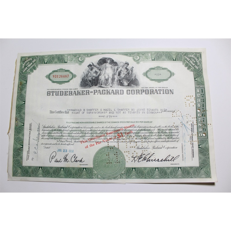 1959 Studebaker-Packard Corporation Stock Certificate 50 Shares Y0126487