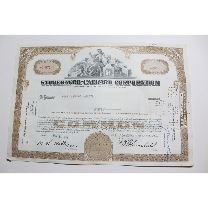 1959 Studebaker-Packard Corporation Stock Certificate 50 Shares Y0197244
