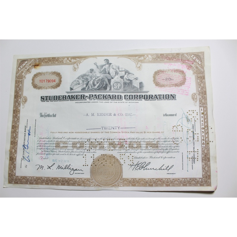 1959 Studebaker-Packard Corporation Stock Certificate 20 Shares Y0179094