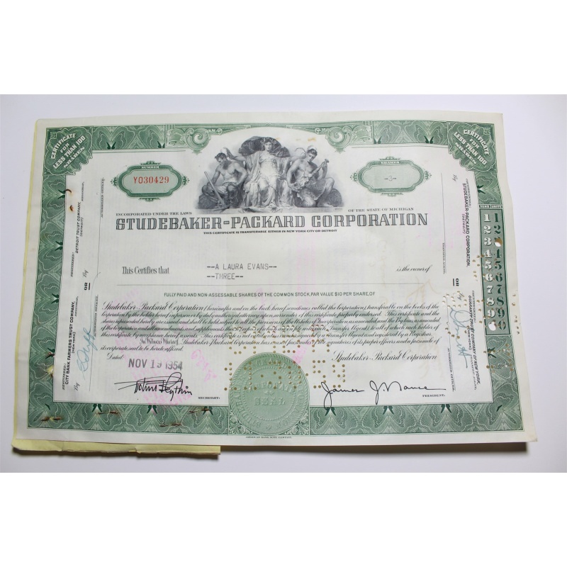 1959 Studebaker-Packard Corporation Stock Certificate 3 Shares Y030429