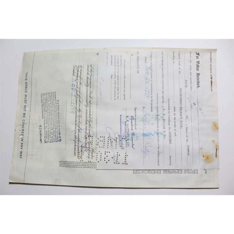 1959 Studebaker-Packard Corporation Stock Certificate 40 Shares Y05832