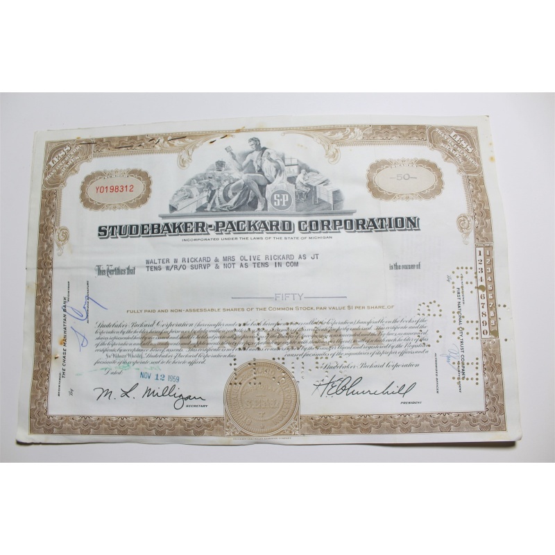 1959 Studebaker-Packard Corporation Stock Certificate 50 Shares Y0198312