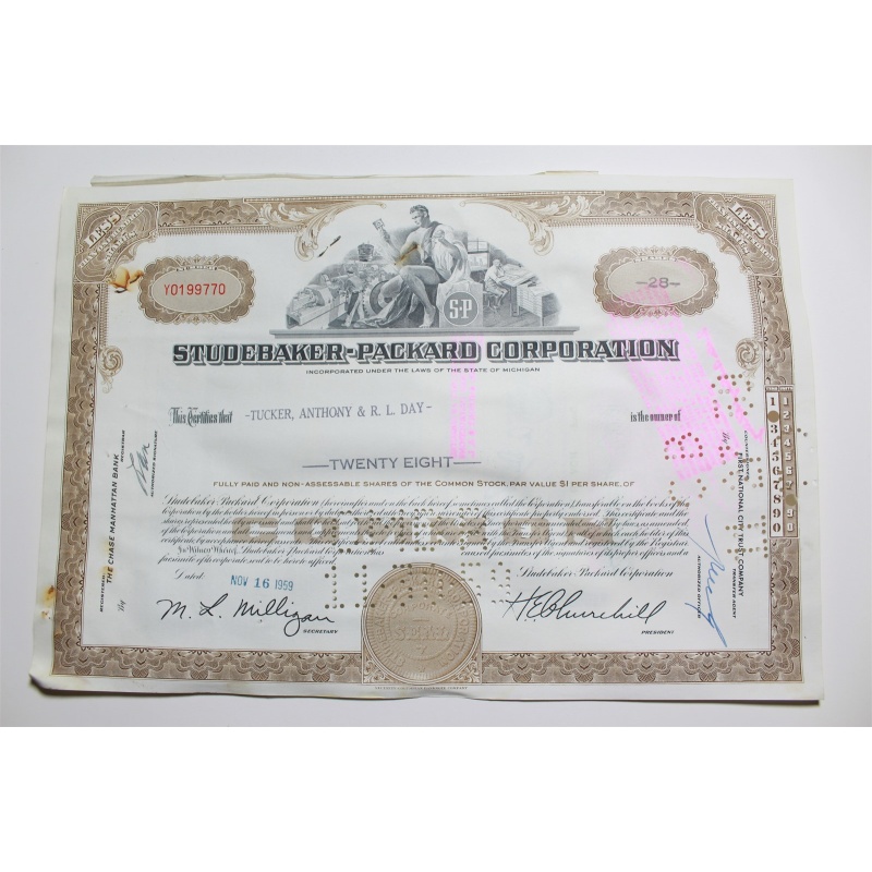 1959 Studebaker-Packard Corporation Stock Certificate 28 Shares Y0199770