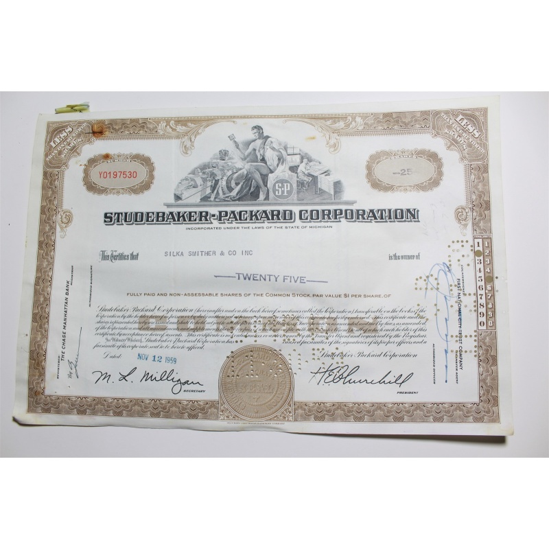 1959 Studebaker-Packard Corporation Stock Certificate 25 Shares Y0197530