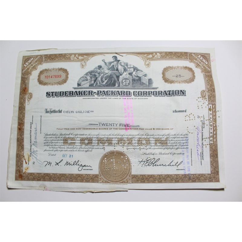 1959 Studebaker-Packard Corporation Stock Certificate 25 Shares Y0147699