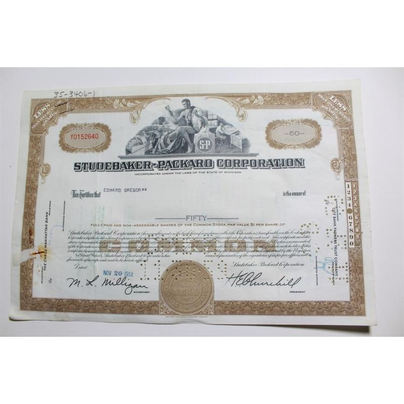 1959 Studebaker-Packard Corporation Stock Certificate 50 Shares Y0152640