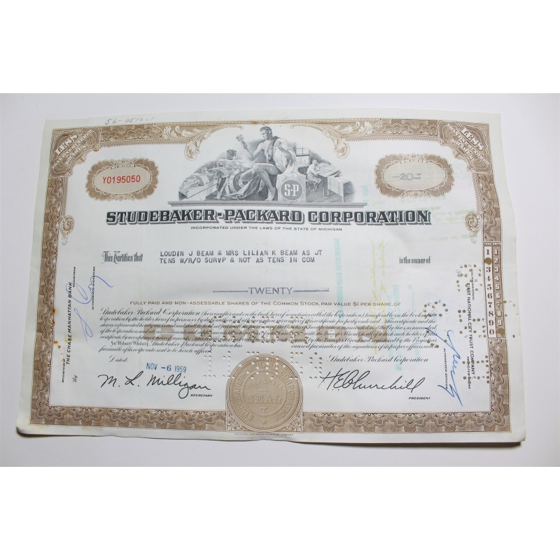 1959 Studebaker-Packard Corporation Stock Certificate 20 Shares Y0195050