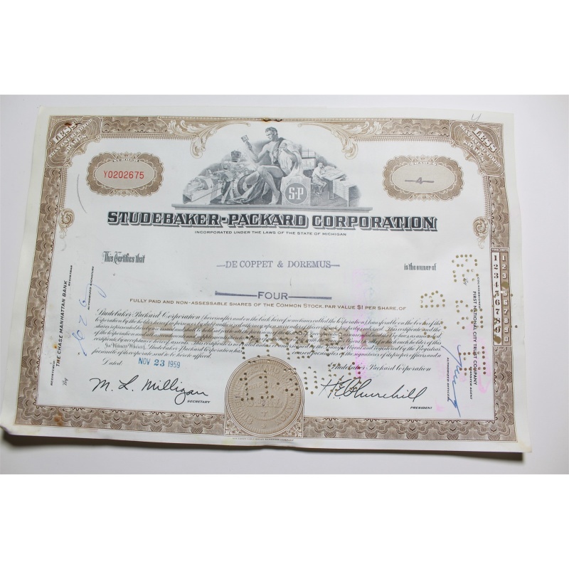1959 Studebaker-Packard Corporation Stock Certificate 4 Shares Y0202675