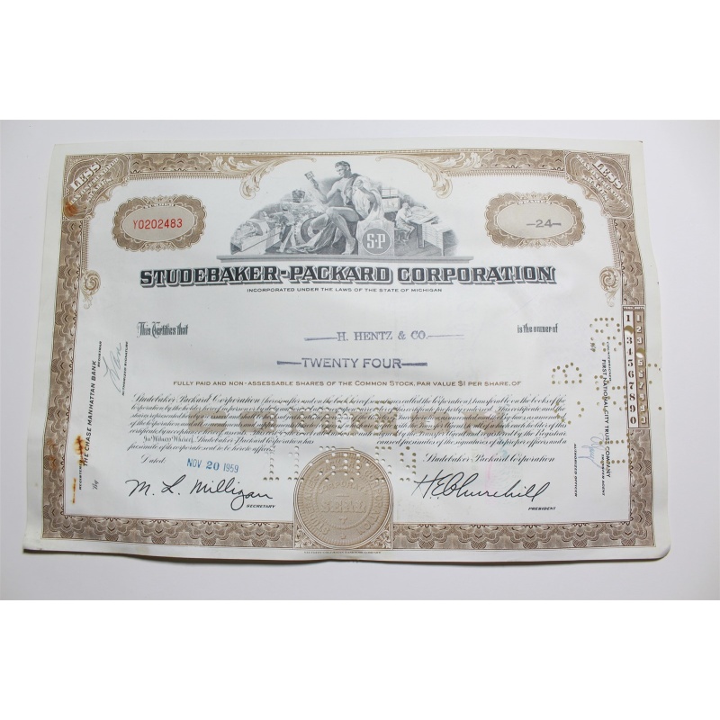 1959 Studebaker-Packard Corporation Stock Certificate 24 Shares Y0202483