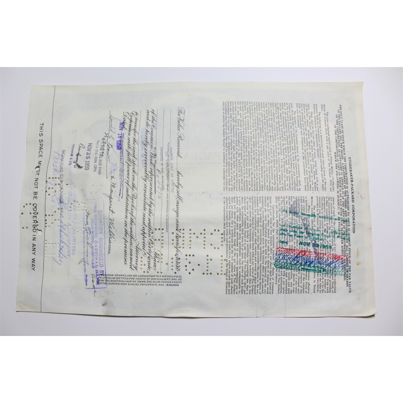 1959 Studebaker-Packard Corporation Stock Certificate 2 Shares P057923