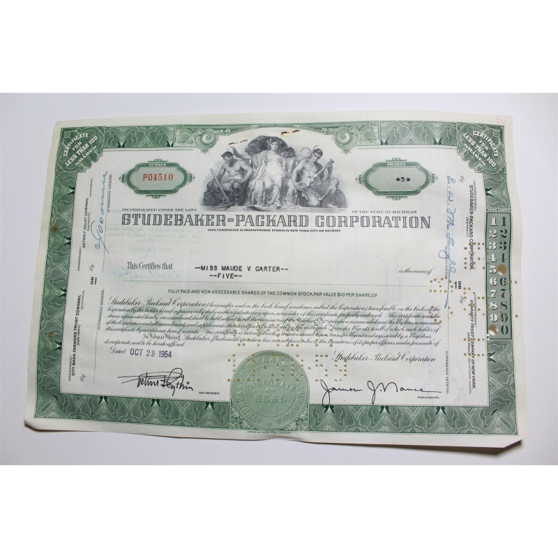 1959 Studebaker-Packard Corporation Stock Certificate 5 Shares P04510