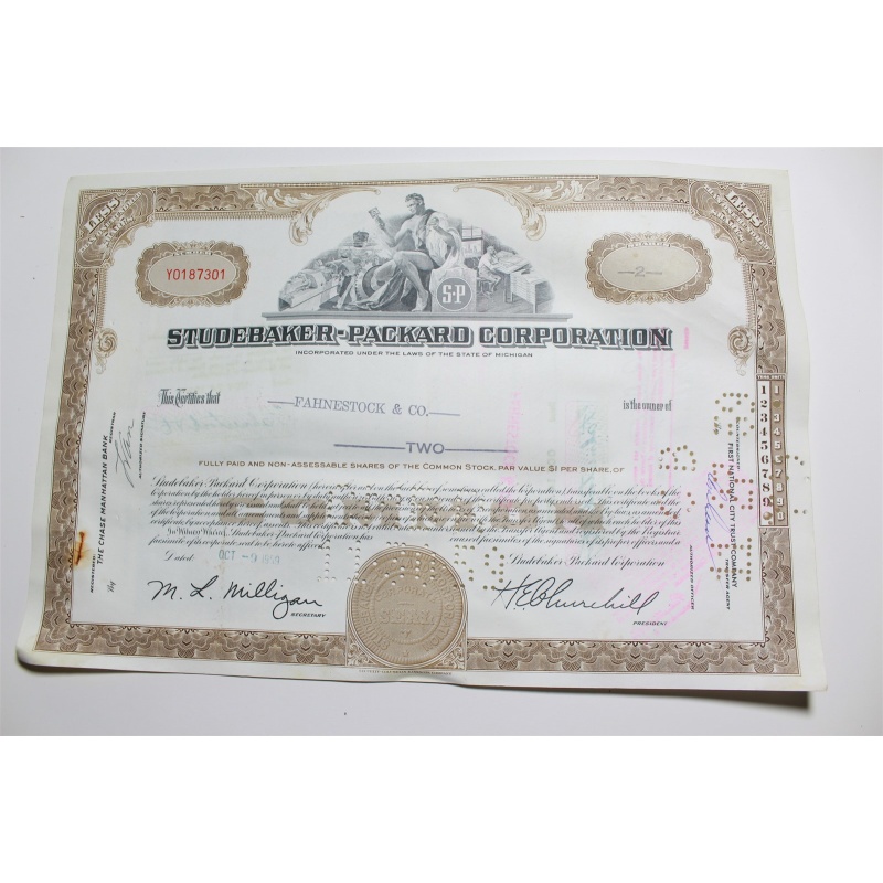 1959 Studebaker-Packard Corporation Stock Certificate 2 Shares Y0187301