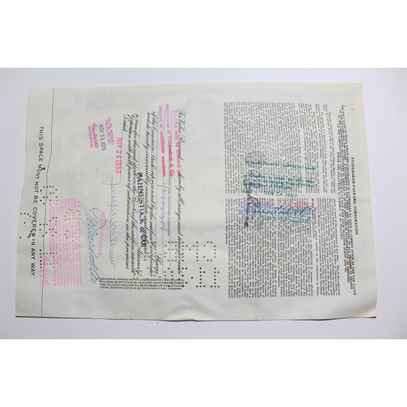 1959 Studebaker-Packard Corporation Stock Certificate 20 Shares P03189