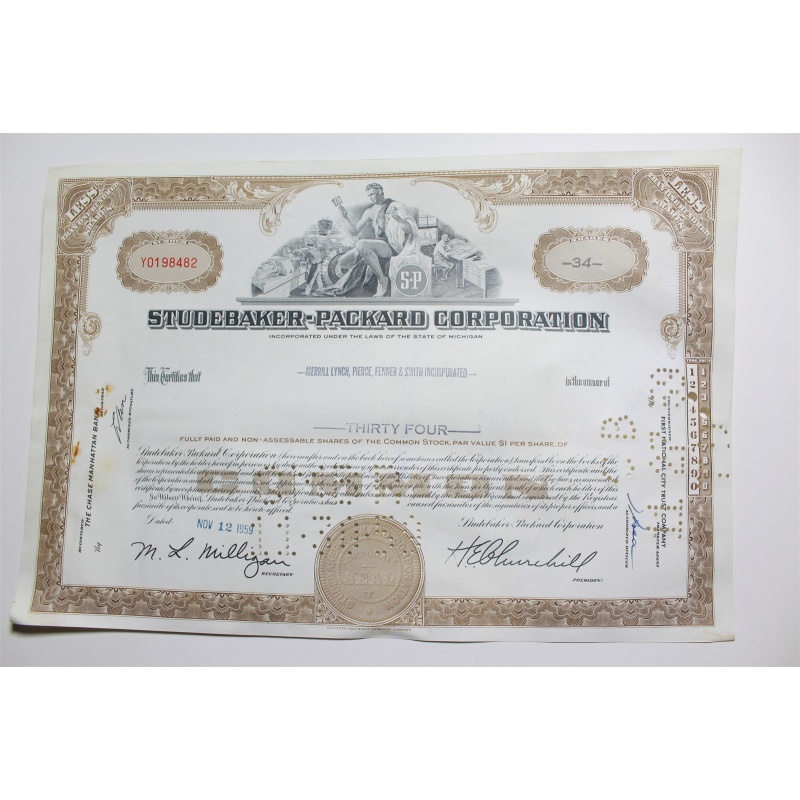 1959 Studebaker-Packard Corporation Stock Certificate 34 Shares Y0198482