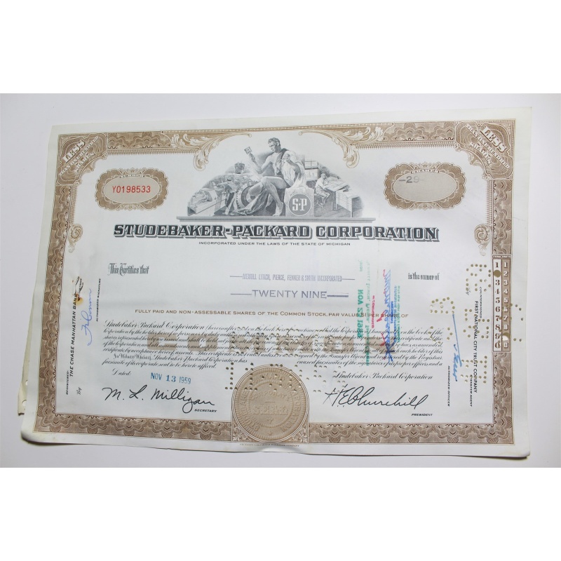 1959 Studebaker-Packard Corporation Stock Certificate 29 Shares Y0198533