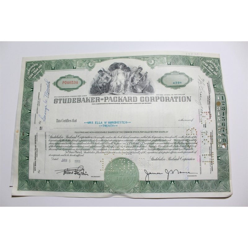 1959 Studebaker-Packard Corporation Stock Certificate 20 Shares P040534