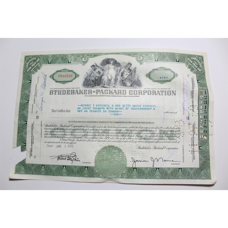 1959 Studebaker-Packard Corporation Stock Certificate 10 Shares P040553