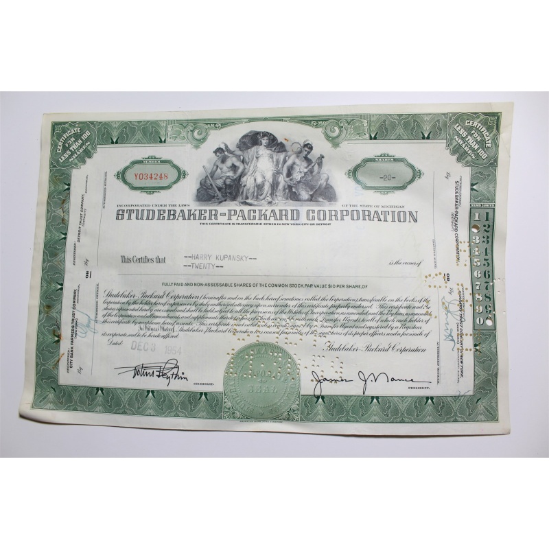 1959 Studebaker-Packard Corporation Stock Certificate 20 Shares Y034248