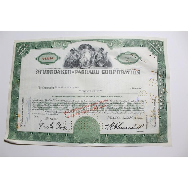 1959 Studebaker-Packard Corporation Stock Certificate 25 Shares Y0131461