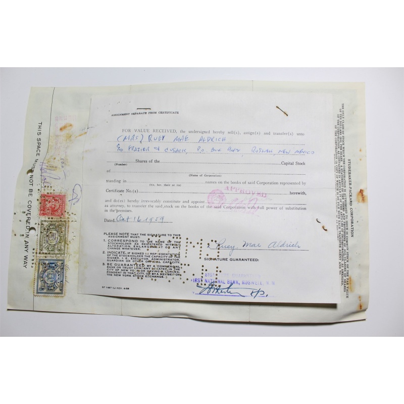 1959 Studebaker-Packard Corporation Stock Certificate 3 Shares P07570