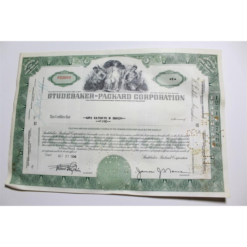 1959 Studebaker-Packard Corporation Stock Certificate 5 Shares P03090