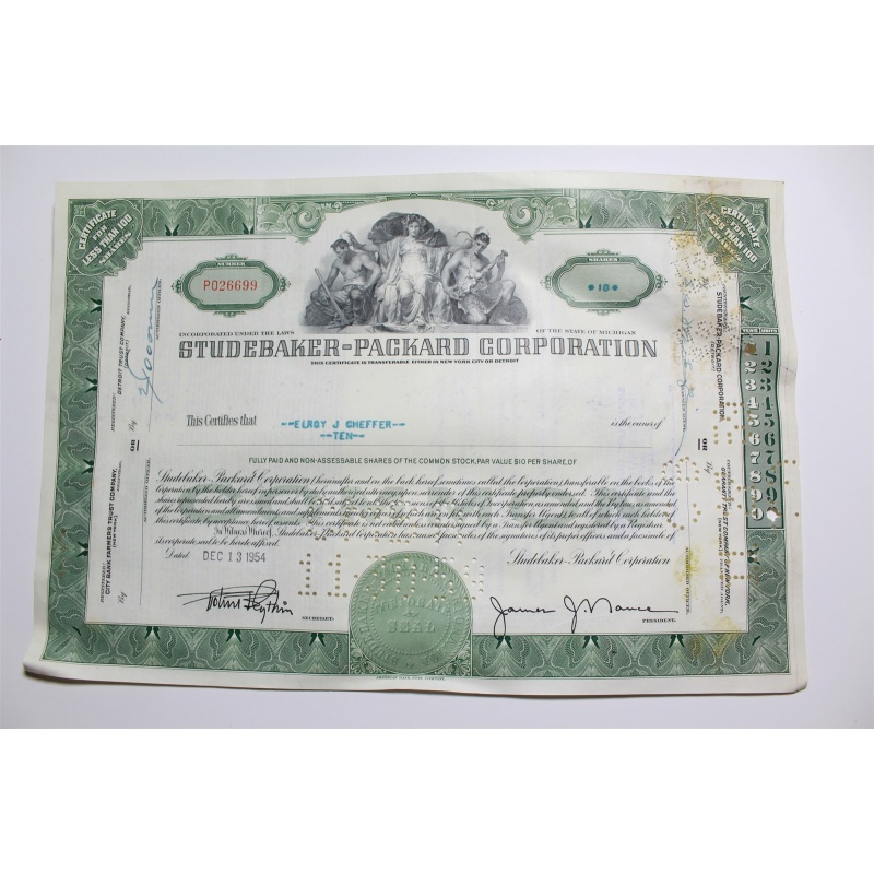 1959 Studebaker-Packard Corporation Stock Certificate 10 Shares P026699