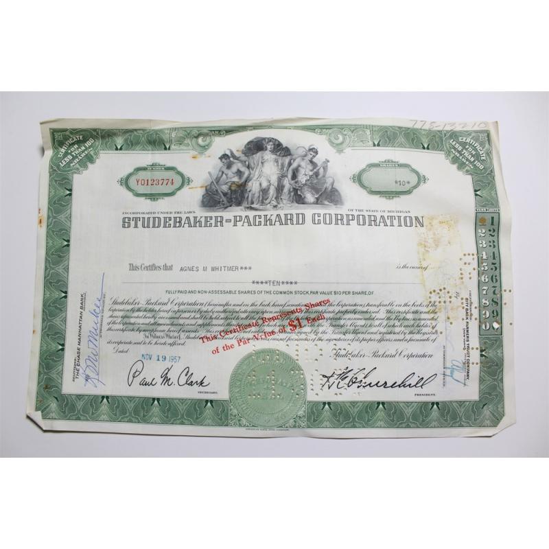 1959 Studebaker-Packard Corporation Stock Certificate 10 Shares Y0123774