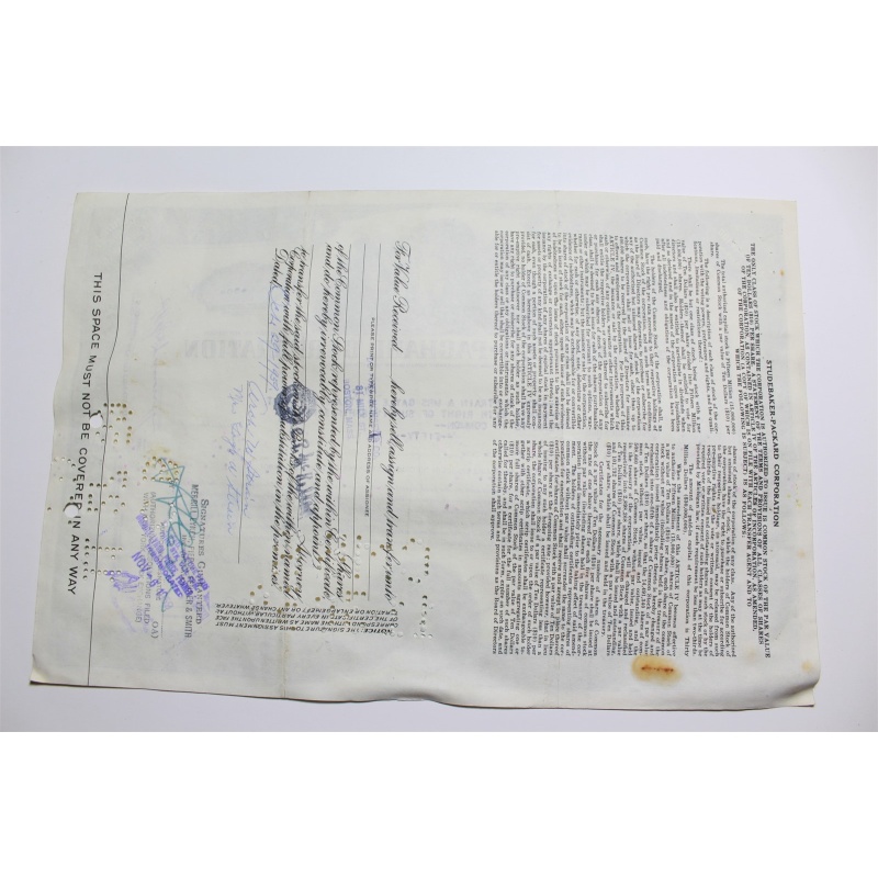 1959 Studebaker-Packard Corporation Stock Certificate 50 Shares P062214