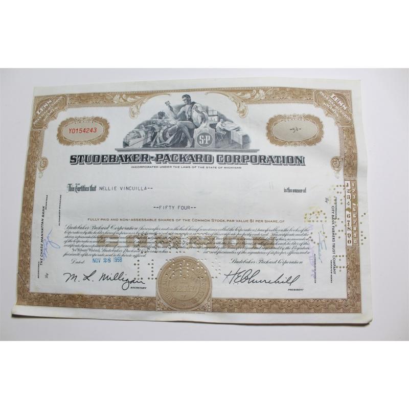 1959 Studebaker-Packard Corporation Stock Certificate 54 Shares Y0154243