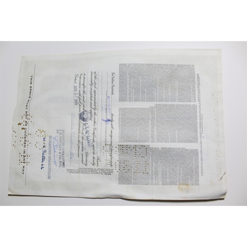 1959 Studebaker-Packard Corporation Stock Certificate 54 Shares Y0154243