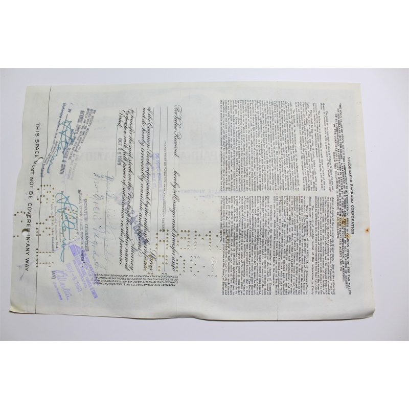 1959 Studebaker-Packard Corporation Stock Certificate 10 Shares P061289