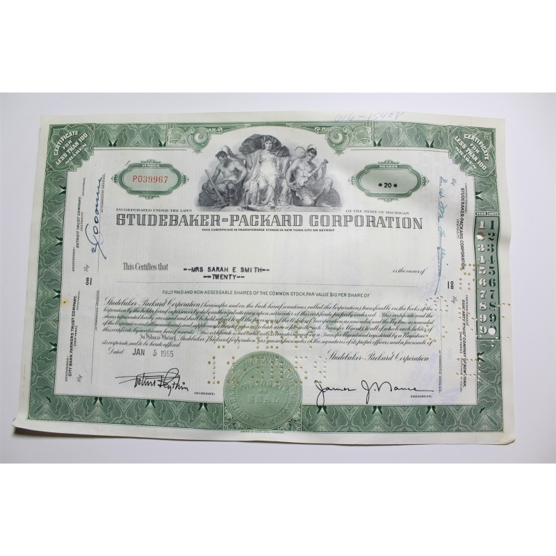 1959 Studebaker-Packard Corporation Stock Certificate 20 Shares P039967