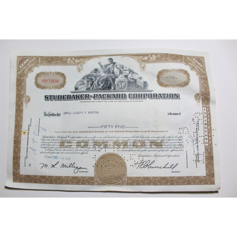 1959 Studebaker-Packard Corporation Stock Certificate 55 Shares Y0172638