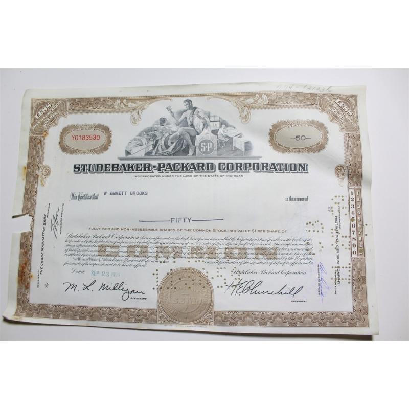 1959 Studebaker-Packard Corporation Stock Certificate 50 Shares Y0183530