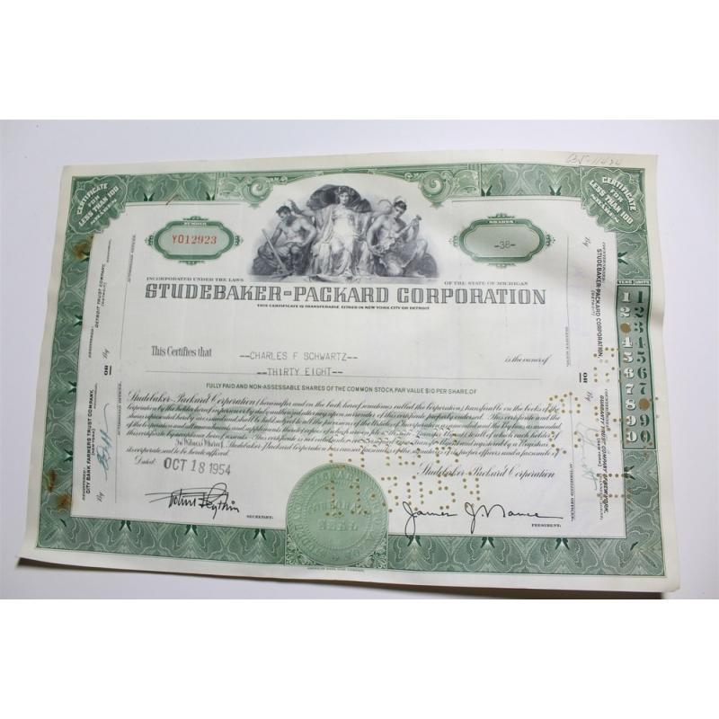 1959 Studebaker-Packard Corporation Stock Certificate 38 Shares Y012923