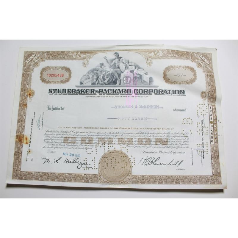 1959 Studebaker-Packard Corporation Stock Certificate 57 Shares Y0202438