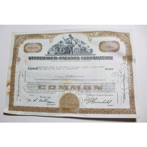 1959 Studebaker-Packard Corporation Stock Certificate 5 Shares Y015335