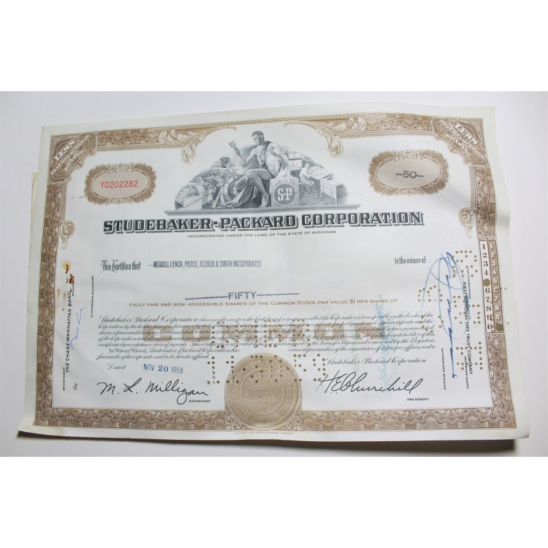 1959 Studebaker-Packard Corporation Stock Certificate 50 Shares Y0202282