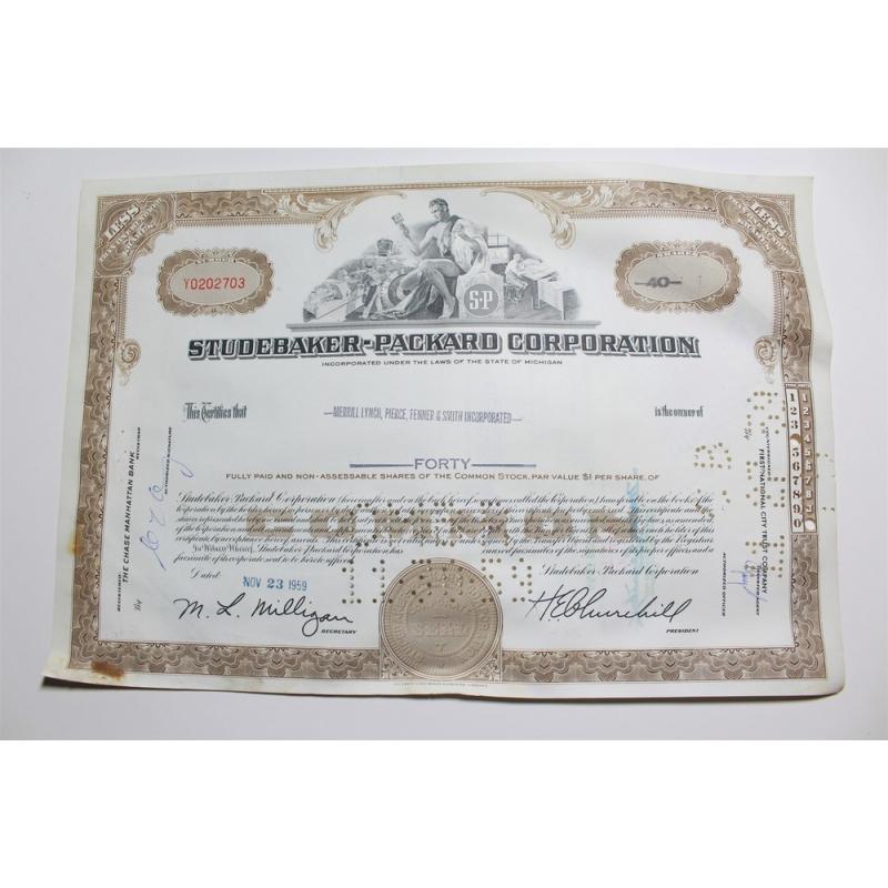 1959 Studebaker-Packard Corporation Stock Certificate 40 Shares Y0202703