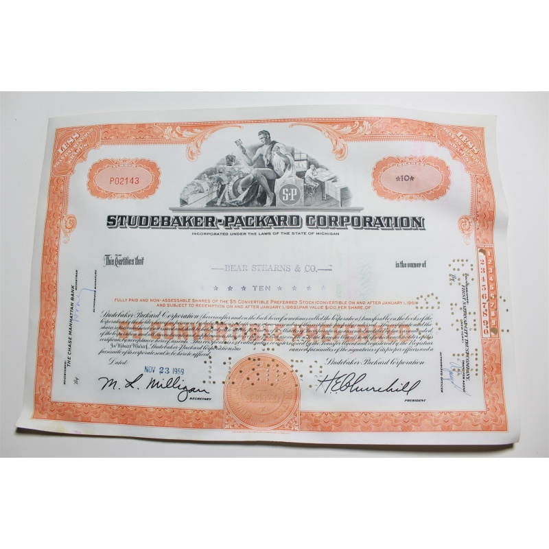 1959 Studebaker-Packard Corporation Stock Certificate 10 Shares P02143