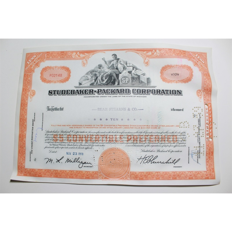 1959 Studebaker-Packard Corporation Stock Certificate 10 Shares P02148