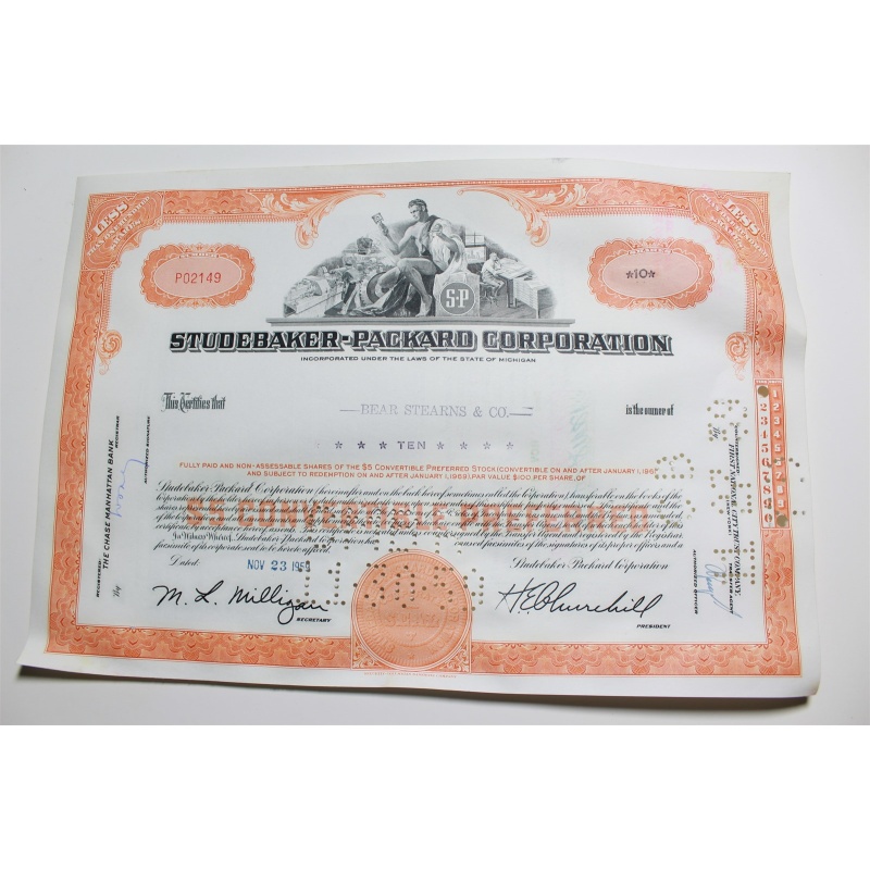 1959 Studebaker-Packard Corporation Stock Certificate 10 Shares P02149