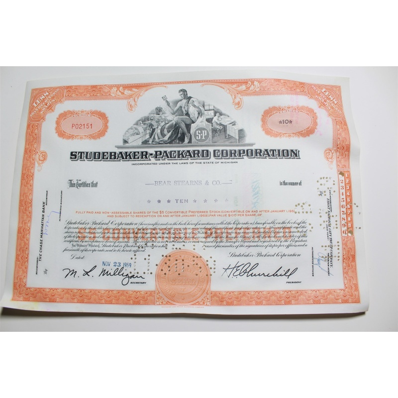 1959 Studebaker-Packard Corporation Stock Certificate 10 Shares P02151