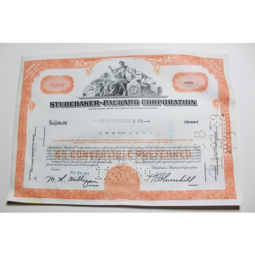 1959 Studebaker-Packard Corporation Stock Certificate 10 Shares P02163