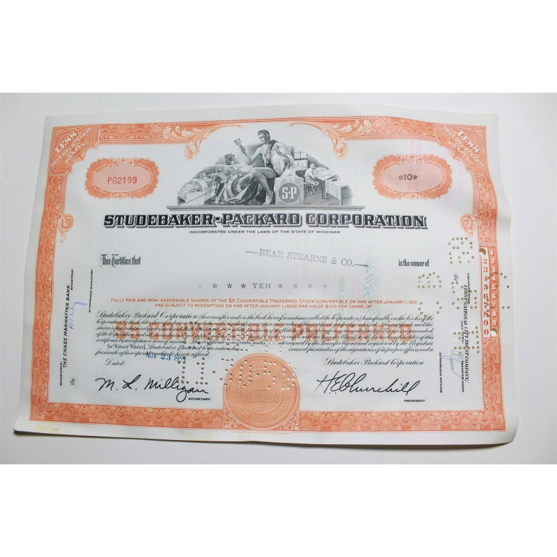 1959 Studebaker-Packard Corporation Stock Certificate 10 Shares P02199