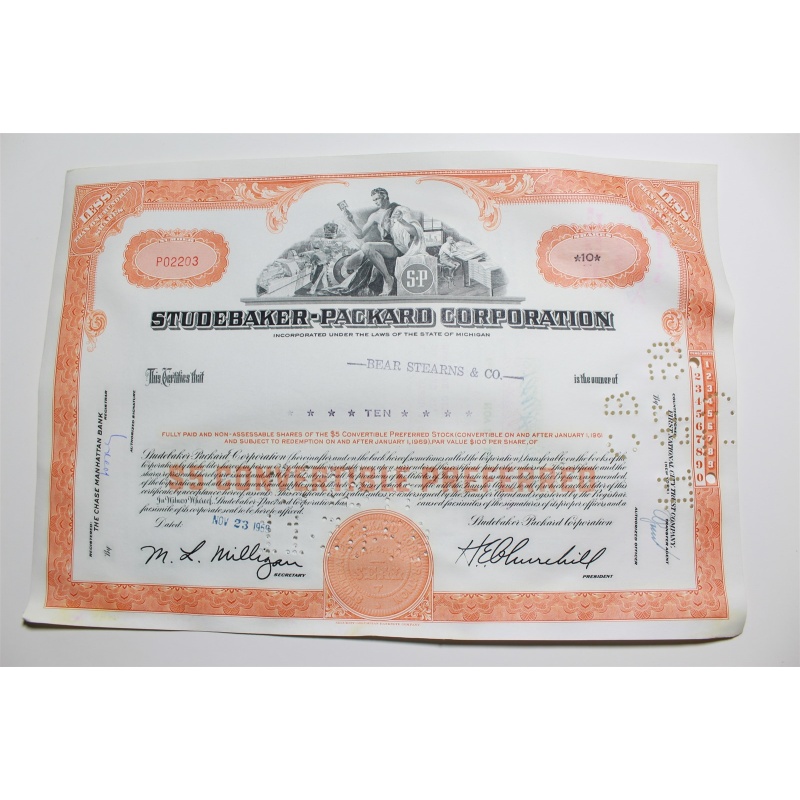 1959 Studebaker-Packard Corporation Stock Certificate 10 Shares P02203