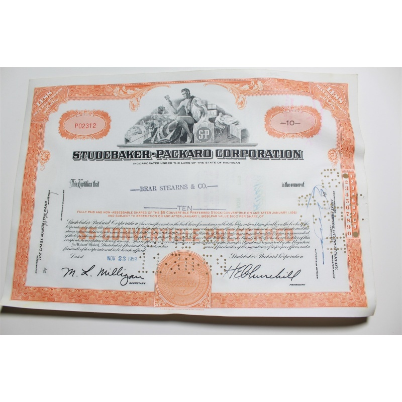 1959 Studebaker-Packard Corporation Stock Certificate 10 Shares P02312