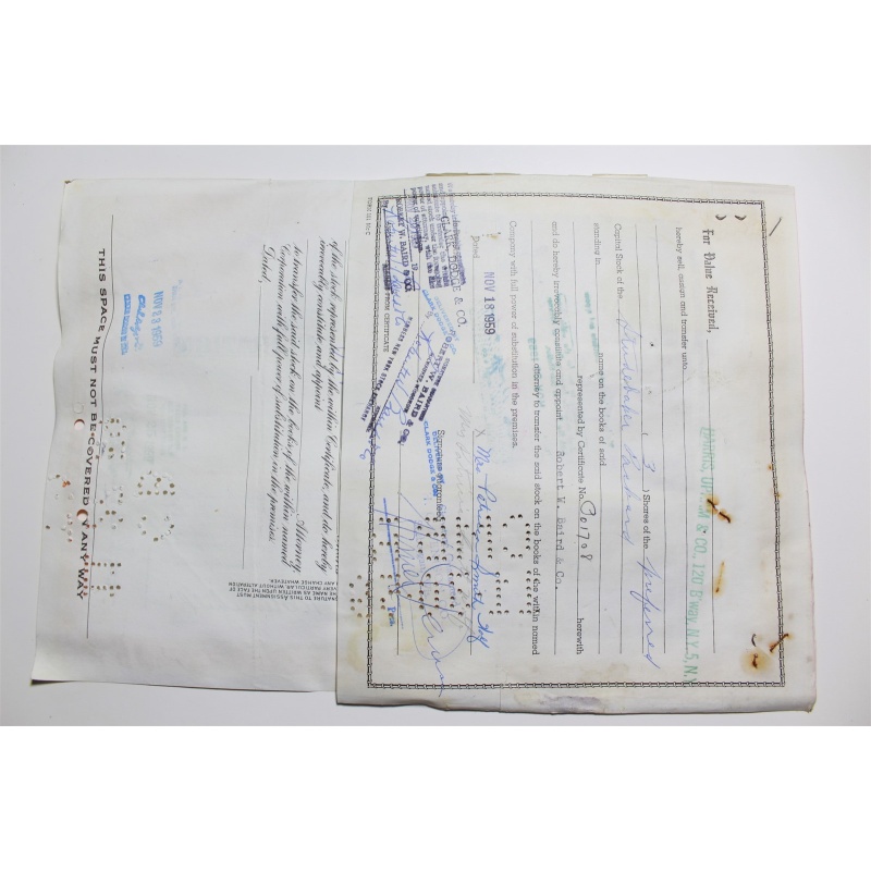 1959 Studebaker-Packard Corporation Stock Certificate 3 Shares P01708