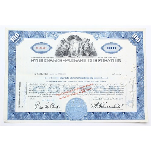 1958 Studebaker-Packard Corporation Stock Certificate - Y168635 - 100 Shares